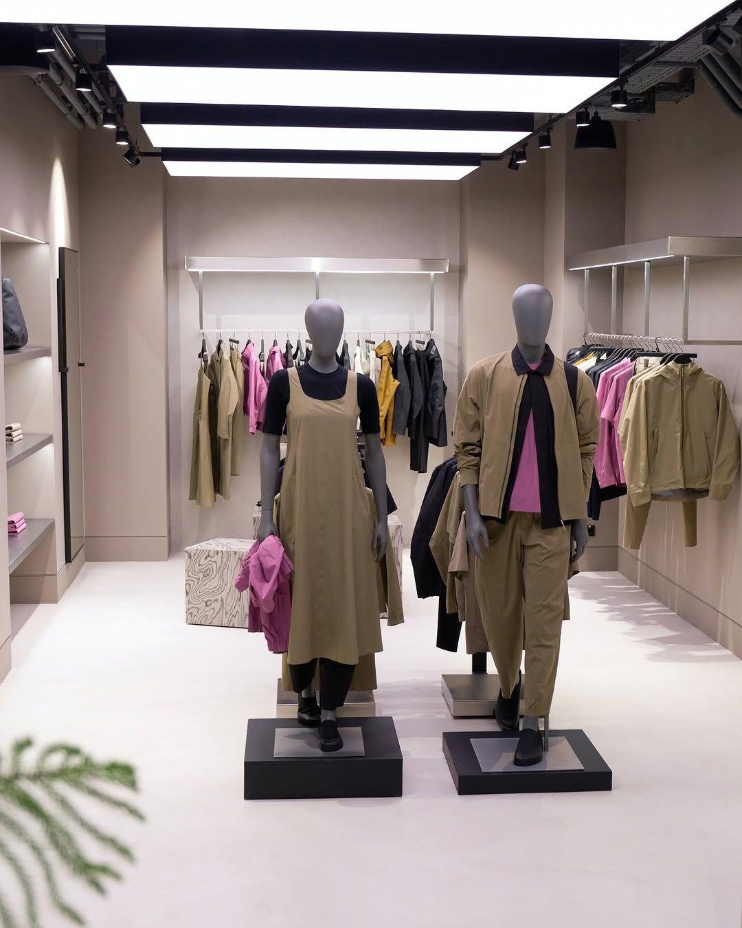 A bright collection area with integrated lighting and product displays
