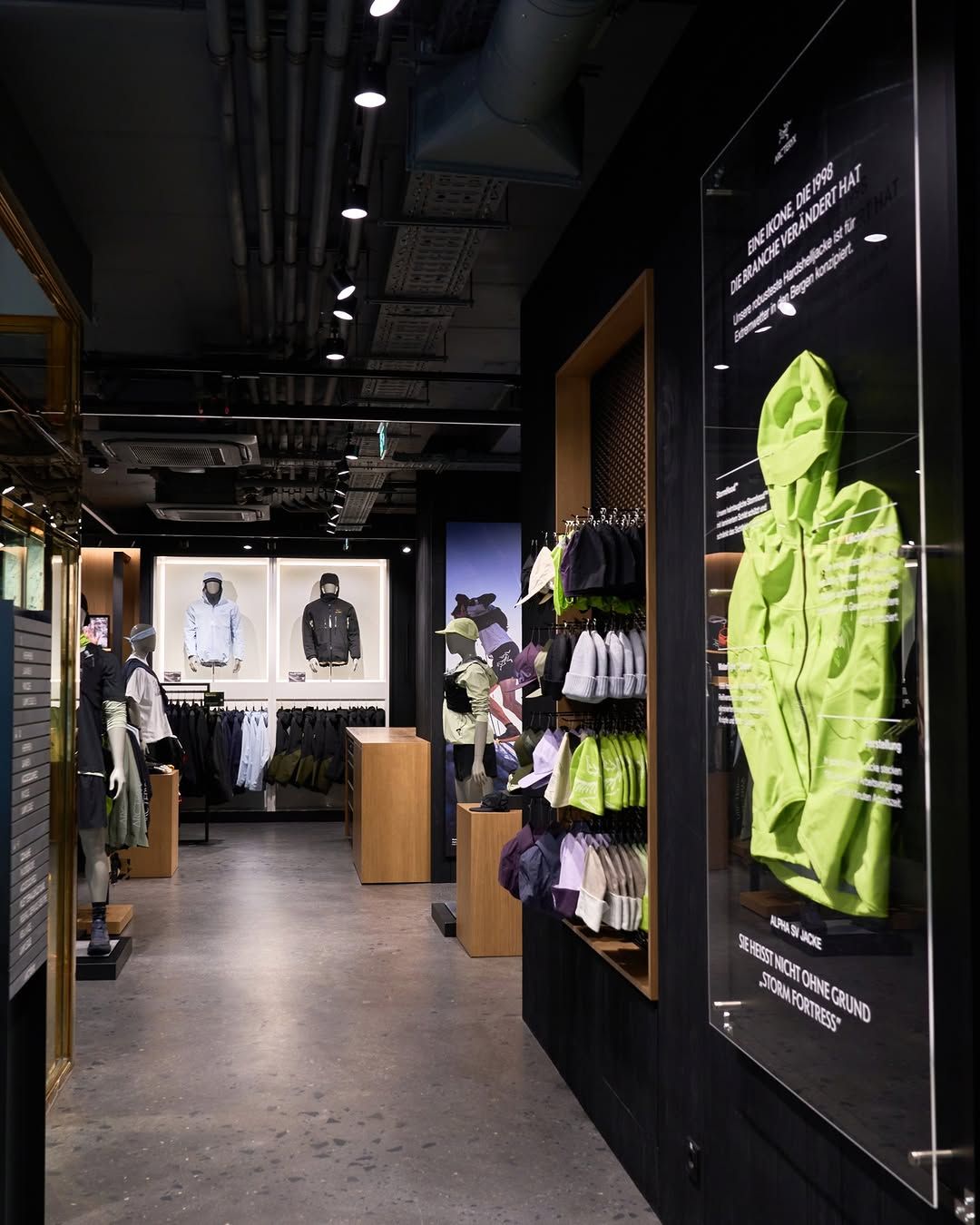 The retail interior, with product displays along the customer route